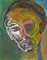 Jack Faxon, Gouache, Abstract Portrait, Oil on Cardboard