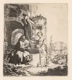 Rembrandt van Rijn, Untitled, Etching on Ingres D Arches Off White Laid Paper 1634 (Millenium Edition), 'Christ and the Woman of Samaria Among