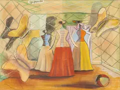 Women and Butterflies by Edgar Yaeger, 1950, Gouache and Pencil on Paper, sold Feb 2026