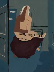Edgar Yaeger, Guitar Player with Door, Gouache on Board, Ca. 1930s