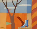 Edgar Yaeger, Surreal Landscape with Boot, 1948, Gouache and Pencil on Paper