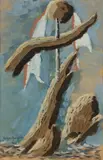 Edgar Yaeger, Totem in Surreal Landscape, circa 1930-1940, Gouache on Paper