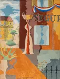 Edgar Yaeger, Figure Carrying a Basket on Head, 1932, Gouache and Pencil on Paper