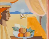 Edgar Yaeger, Still Life with Man and Bowl of Oranges, 1948, Gouache and Pencil on Paper