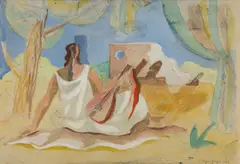 Edgar Yaeger, Woman with a Lute, 1949, Gouache and Pencil on Paper