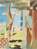 Edgar Yaeger, Figure in a Garden Near a House, 1933, Gouache and Pencil on Paper