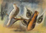 Edgar Yaeger, Untitled, 1946, Gouache on Paper Bird Perched on Branch