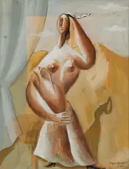 Woman with Ceramic Jug by Edgar Yaeger, 1937, Gouache and Pencil on Paper, sold Feb 2026