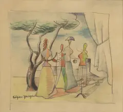 Edgar Yaeger, Study for the Celebration, circa 1950, Colored Pencil on Paper