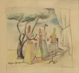 Edgar Yaeger, Study for the Celebration, circa 1950, Colored Pencil on Paper