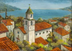 Spanish Village by Edgar Yaeger, 1967, Oil on Canvas, sold Feb 2026
