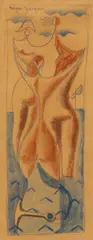 Edgar Yaeger, Colored, circa 1950, Pencil and Graphite on Paper Abstract Nude
