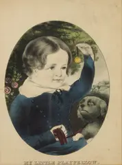 Nathaniel Currier, My Little Play-fellow, circa 1845, Hand Colored Lithograph on Paper