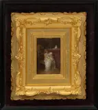 Antoine Émile Plassan, Child with Infant Sibling, Oil on Beveled Mahogany Panel, Ca. 1860s