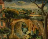 Edgar Yaeger, European Village, 1934, Oil on Canvas
