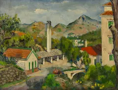 Mountain Village by Edgar Yaeger, 1967, Oil on Canvas, sold Jan 2026