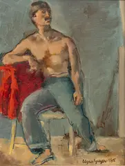 Seated Male Figure by Edgar Yaeger, 1985, Oil on Canvas, sold Jan 2026