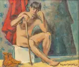 Edgar Yaeger, Nude Male with Cane, 1985, Oil on Canvas