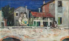 Louis Bosa, the Bridge/Lovers in Venice, Oil Canvas