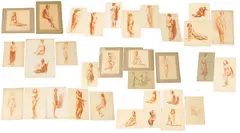 Charles Waltensperger, Untitled, Pastel on Paper Model Studies, Early 20th C., 10" X 12" to 17" X 14"