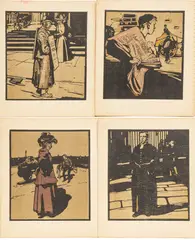 William Nicholson, News-boy; Sandwich-Man; Coster; Bluecoat Boy, circa 1898, Woodblock Prints on Paper