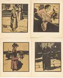 William Nicholson, News-boy; Sandwich-Man; Coster; Bluecoat Boy, circa 1898, Woodblock Prints on Paper