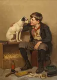 John George Brown, Shoe Shine Boy with Dog, Oil on Canvas