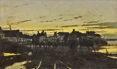 Włodzimierz Łoś, Wołyń Village Scene at Dusk, Oil on Canvas, 1880s