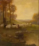 Josef Ferdinand Benesch, a Shepherd and His Flock, Oil on Canvas