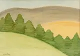 Milton Avery, Landscape with Hills and Trees, Watercolor and Gouache on Paper, Laid Down to Cardstock