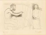 Pablo Picasso, Untitled, Etching on Wove Paper 1927, 'Peintre Devant Son Chevalet (Painter in Front of His Easel), from Le Chef-d'Œuvre Inco