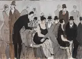 Isaac Maimon, Cafe Scene, Mixed Media on Steinbach Paper