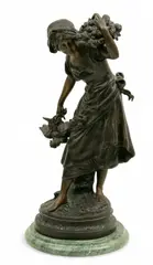 Woman with a Rooster by Auguste Moreau, Bronze Sculpture, Ca., sold Dec 2025