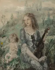 Aurel Naray, Young Girl with Violin, 1960, Oil on Canvas
