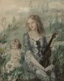 Aurel Naray, Young Girl with Violin, 1960, Oil on Canvas