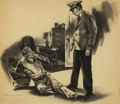 Illustration for the Ordeal of Colonel Johns by Rudolph Palais, circa 1954, Ink, Graphite and Watercolor on Paper, offered Dec 2025