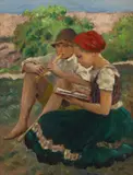 Oszkár Glatz, Genre Scene, Young Boy with Flute, 1942, Oil on Canvas