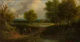 Edwin Buttery, Fisherman in a Rural English Landscape, Oil on Canvas