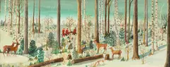 Grace McArthur, Hunters Watched by Deer, Oil on Board