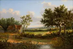 Joseph Thors, Berkshire Farmhouse, Oil on Board 19th Cen.