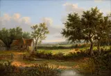 Joseph Thors, Berkshire Farmhouse, Oil on Board 19th Cen.