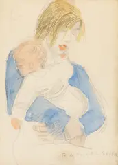 Raphael Soyer, Mother and Child, Watercolor and Graphite on Paper