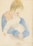 Raphael Soyer, Mother and Child, Watercolor and Graphite on Paper