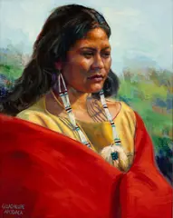 Guadalupe Apodaca, Native American Woman, Oil on Canvas 20th Cen.