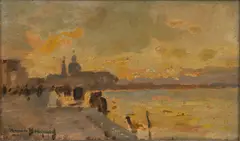 Maurice Bompard, Grand Canal, Venice, Oil on Beveled Mahogany Panel