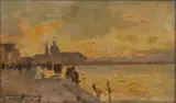 Maurice Bompard, Grand Canal, Venice, Oil on Beveled Mahogany Panel