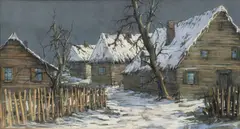 Winter Village Scene by Pawel August Kontny, Pastel on Paper, sold Dec 2025