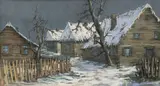 Pawel August Kontny, Winter Village Scene, Pastel on Paper