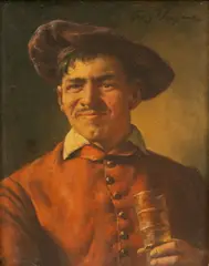Fritz Wagner, Portrait of a Man Holding a Glass, Oil on Wood Panel