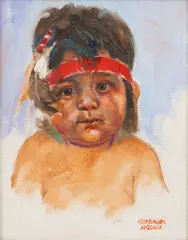 Guadalupe Apodaca, Native American Boy, Oil on Canvas 20th Cen.